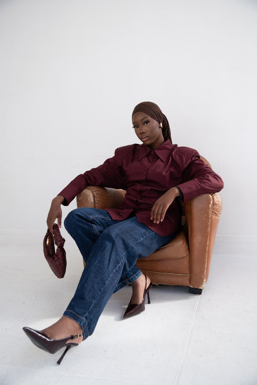 Chemise épaulettes bordeaux