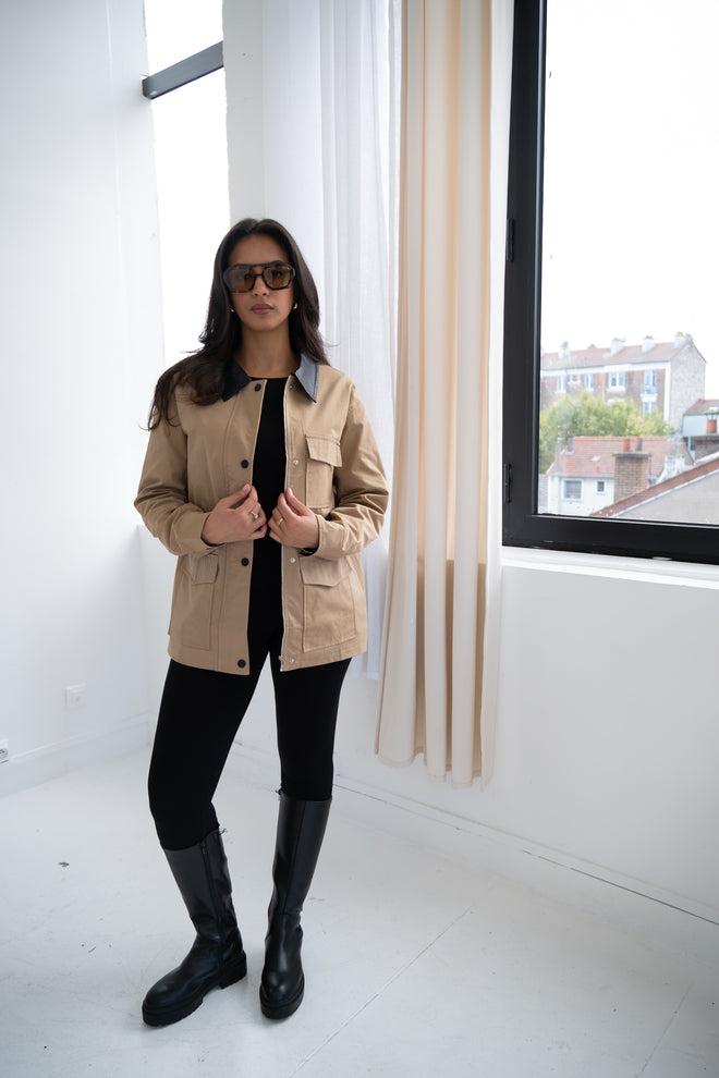 Veste avec col similicuir