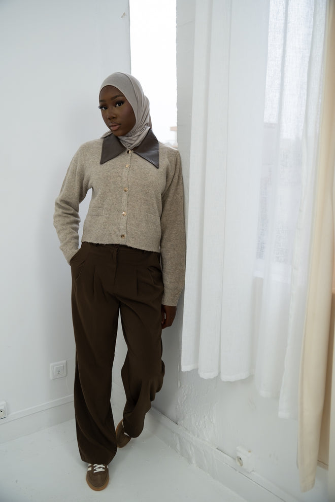 Gilet col similicuir