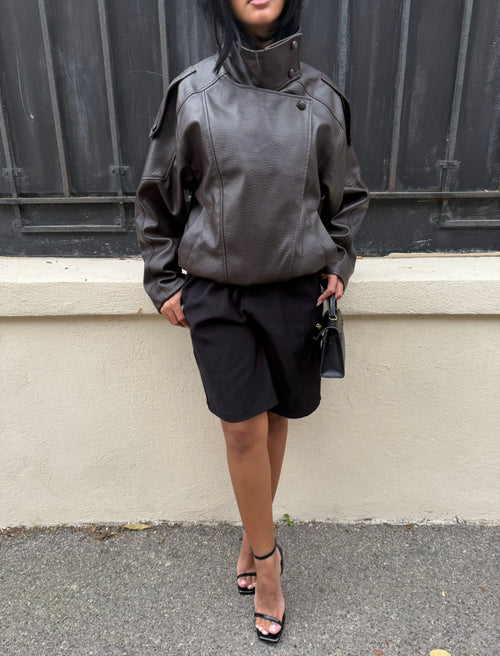 Blouson simili cuir Marron